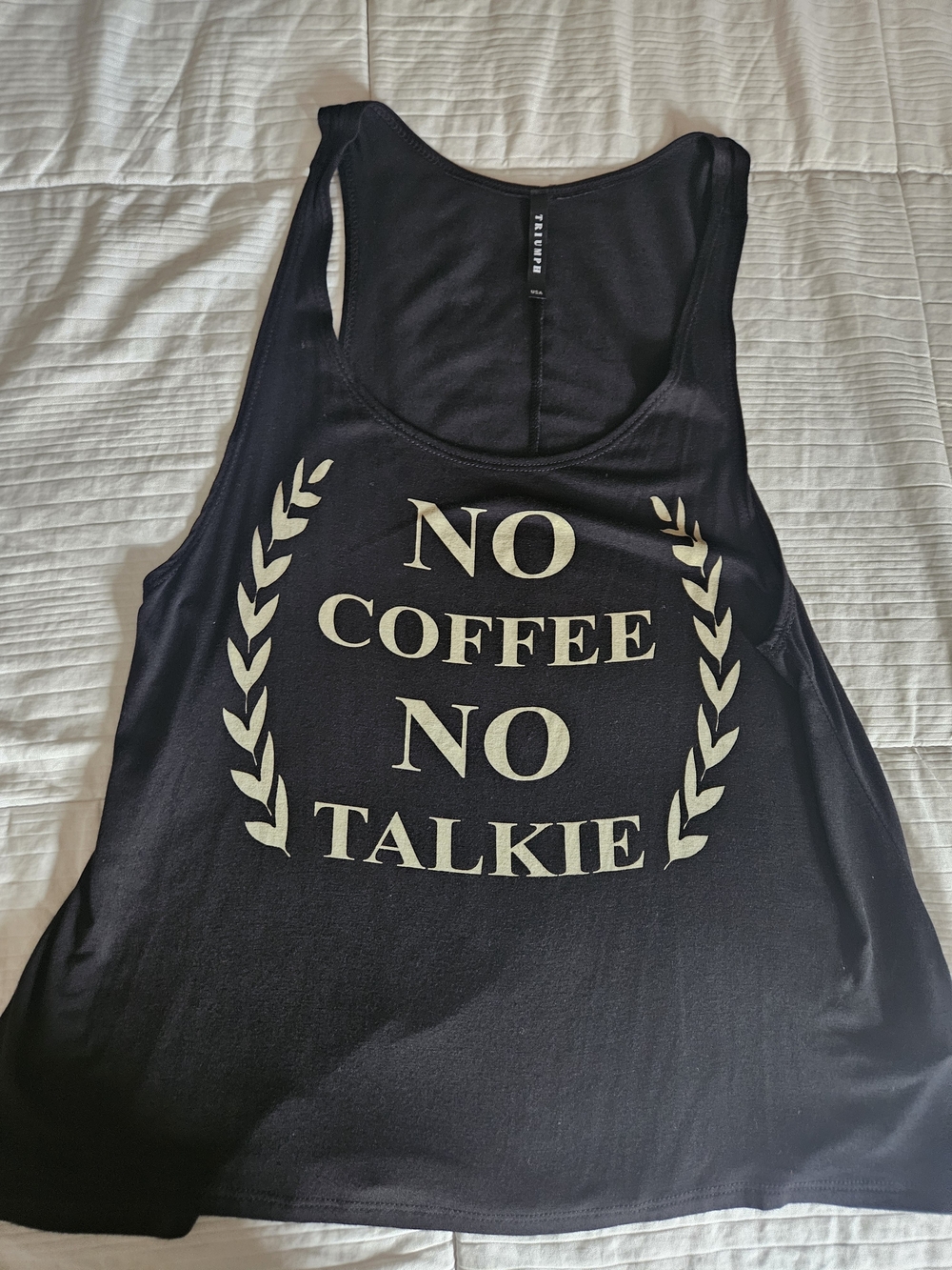 Women's Medium Black Tank Top with Cream Lettering